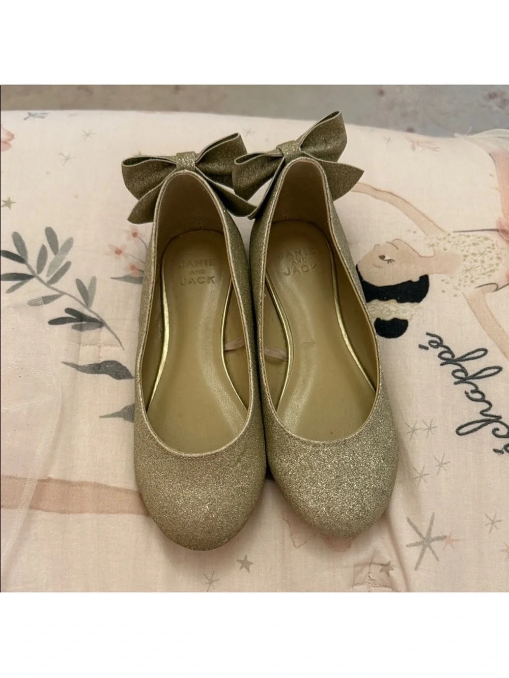 Janie and Jack Girls' Glitter Gold Bow Flats